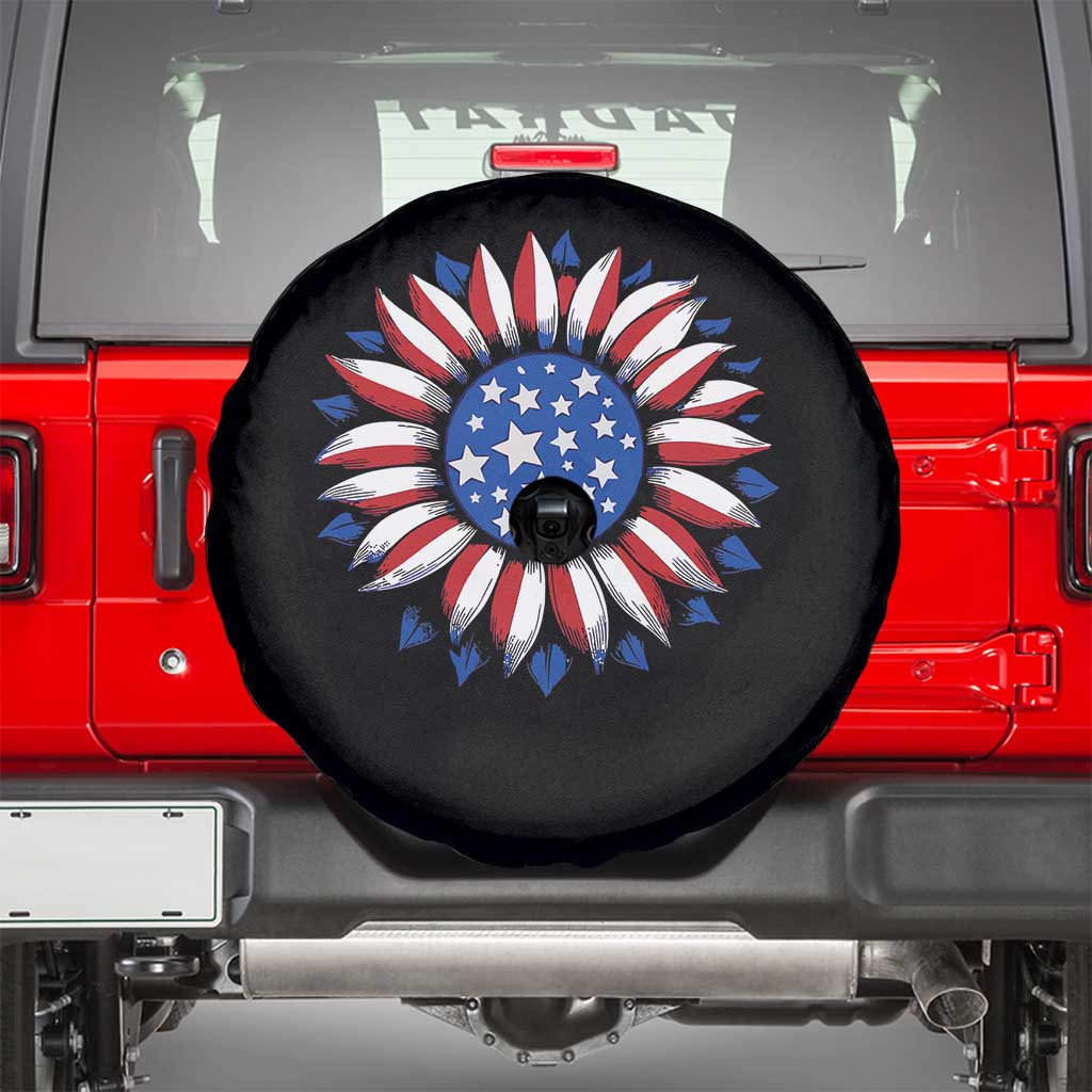 Sunflower American Flag Spare Tire Cover Floral USA 4th of July Merica TS10 Black Print Your Wear