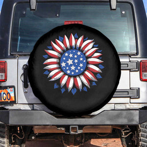 Sunflower American Flag Spare Tire Cover Floral USA 4th of July Merica TS10 No hole Black Print Your Wear