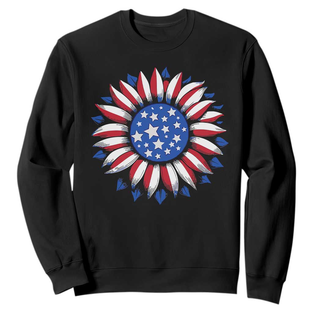 Sunflower American Flag Sweatshirt Floral USA 4th of July Merica TS10 Black Print Your Wear