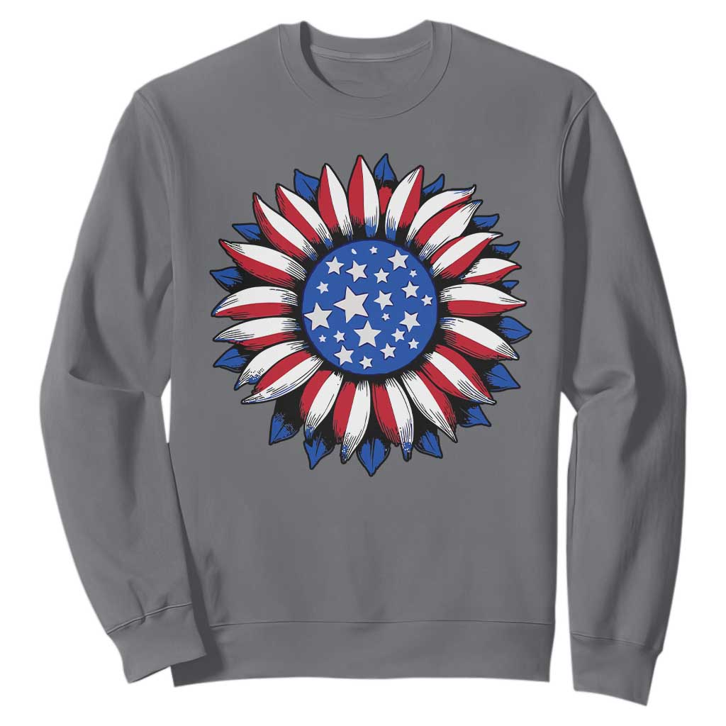 Sunflower American Flag Sweatshirt Floral USA 4th of July Merica TS10 Charcoal Print Your Wear