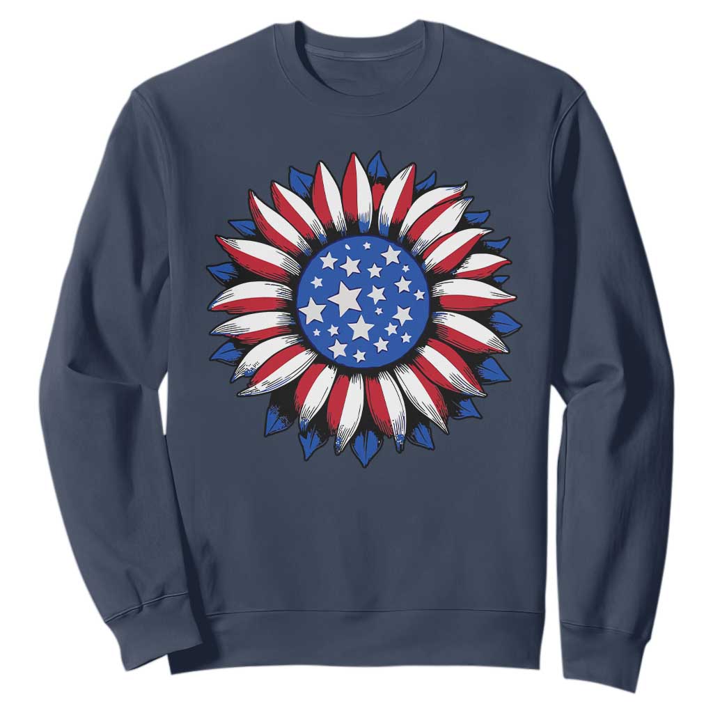 Sunflower American Flag Sweatshirt Floral USA 4th of July Merica TS10 Navy Print Your Wear
