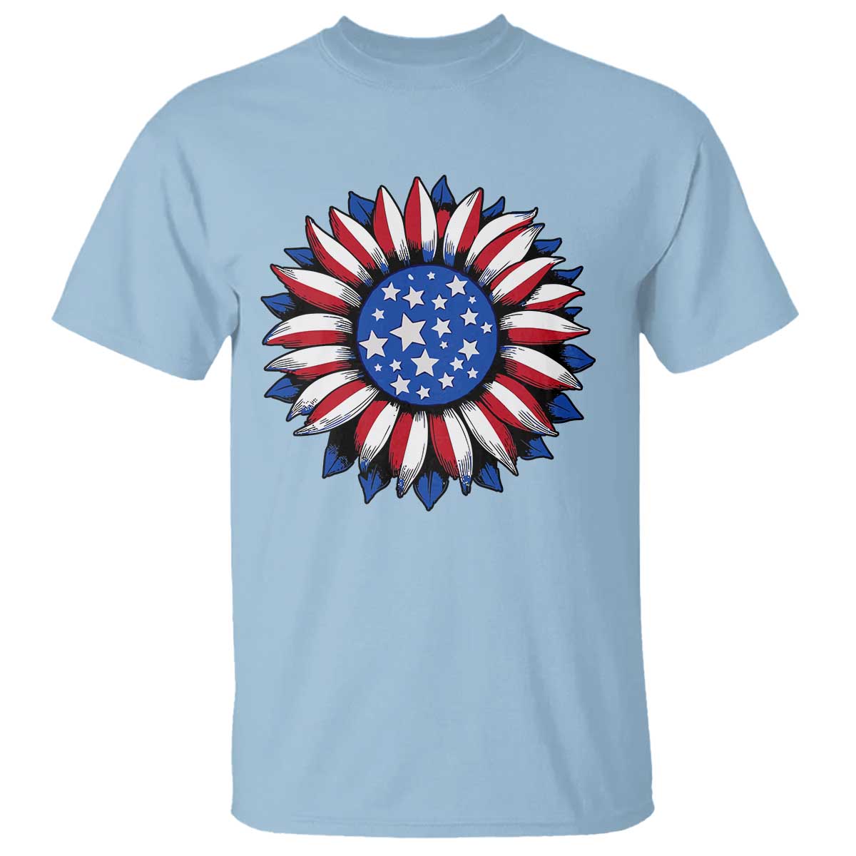 Sunflower American Flag T Shirt Floral USA 4th of July Merica TS10 Light Blue Print Your Wear