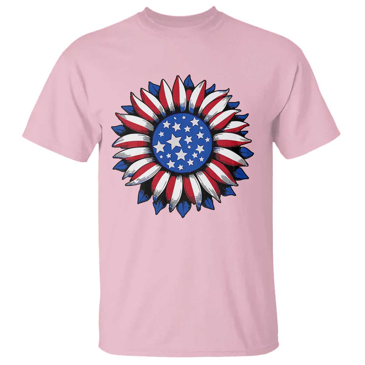Sunflower American Flag T Shirt Floral USA 4th of July Merica TS10 Light Pink Print Your Wear