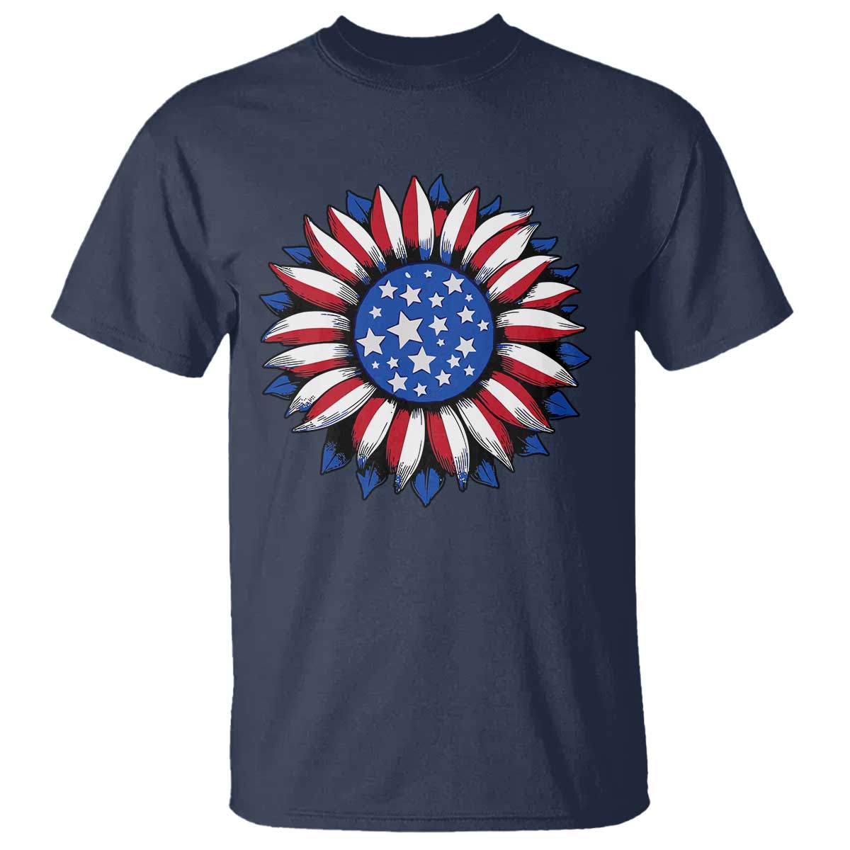 Sunflower American Flag T Shirt Floral USA 4th of July Merica TS10 Navy Print Your Wear