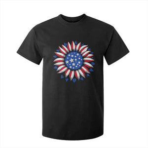 Sunflower American Flag T Shirt For Kid Floral USA 4th of July Merica TS10 Black Print Your Wear