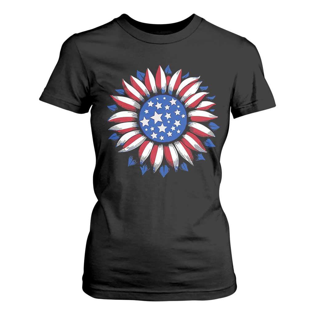 Sunflower American Flag T Shirt For Women Floral USA 4th of July Merica TS10 Black Print Your Wear