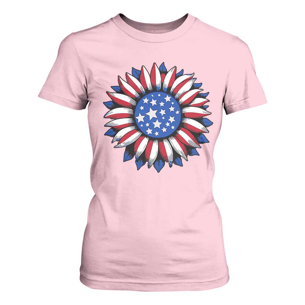 Sunflower American Flag T Shirt For Women Floral USA 4th of July Merica TS10 Light Pink Print Your Wear