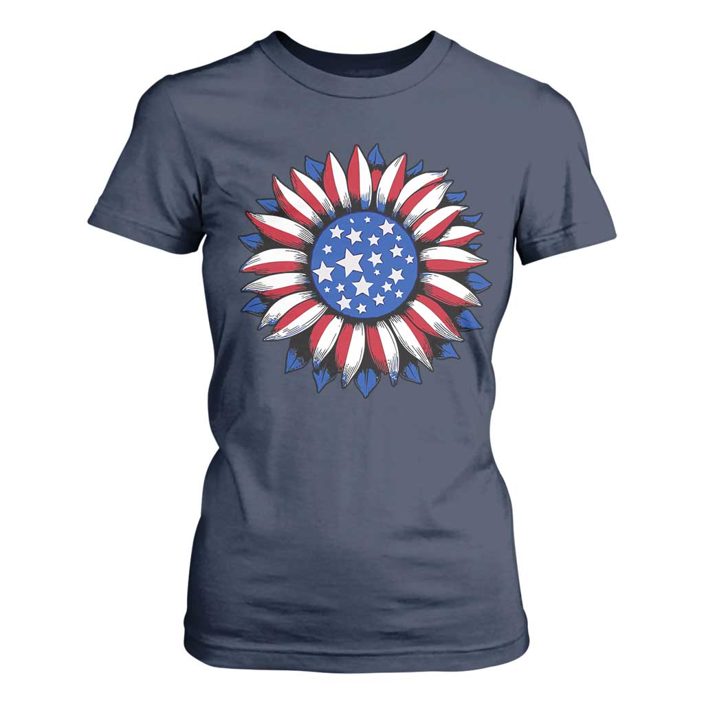 Sunflower American Flag T Shirt For Women Floral USA 4th of July Merica TS10 Navy Print Your Wear
