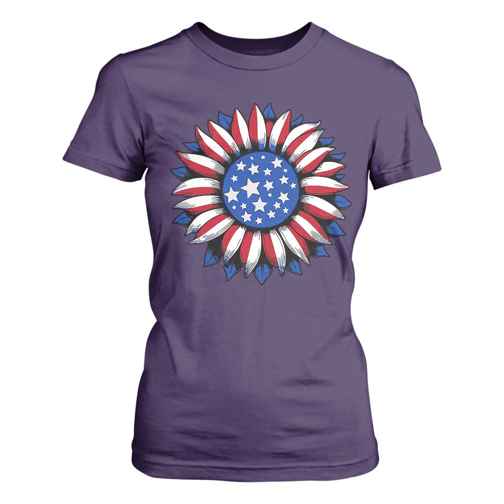 Sunflower American Flag T Shirt For Women Floral USA 4th of July Merica TS10 Purple Print Your Wear