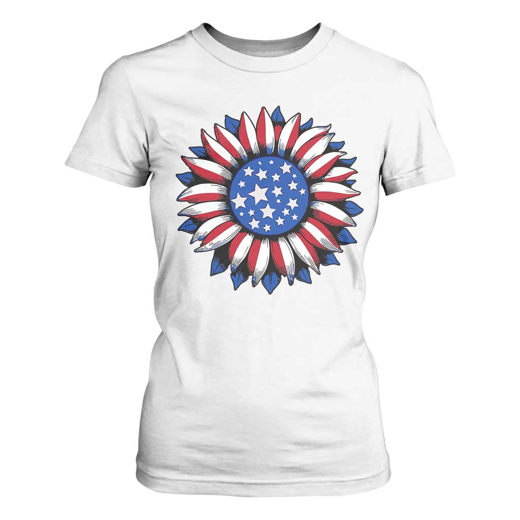 Sunflower American Flag T Shirt For Women Floral USA 4th of July Merica TS10 White Print Your Wear