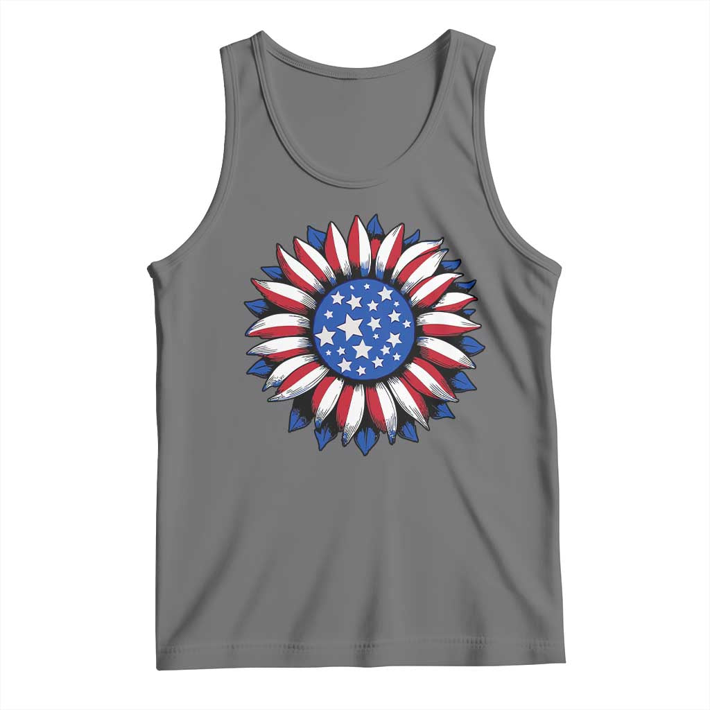 Sunflower American Flag Tank Top Floral USA 4th of July Merica TS10 Black Heather Print Your Wear