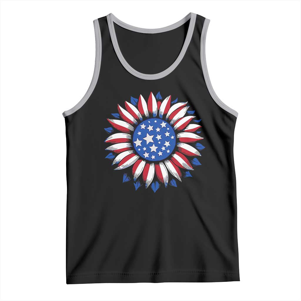Sunflower American Flag Tank Top Floral USA 4th of July Merica TS10 Black Athletic Heather Print Your Wear
