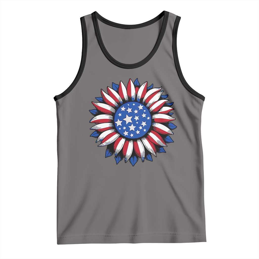 Sunflower American Flag Tank Top Floral USA 4th of July Merica TS10 Deep Heather Black Print Your Wear