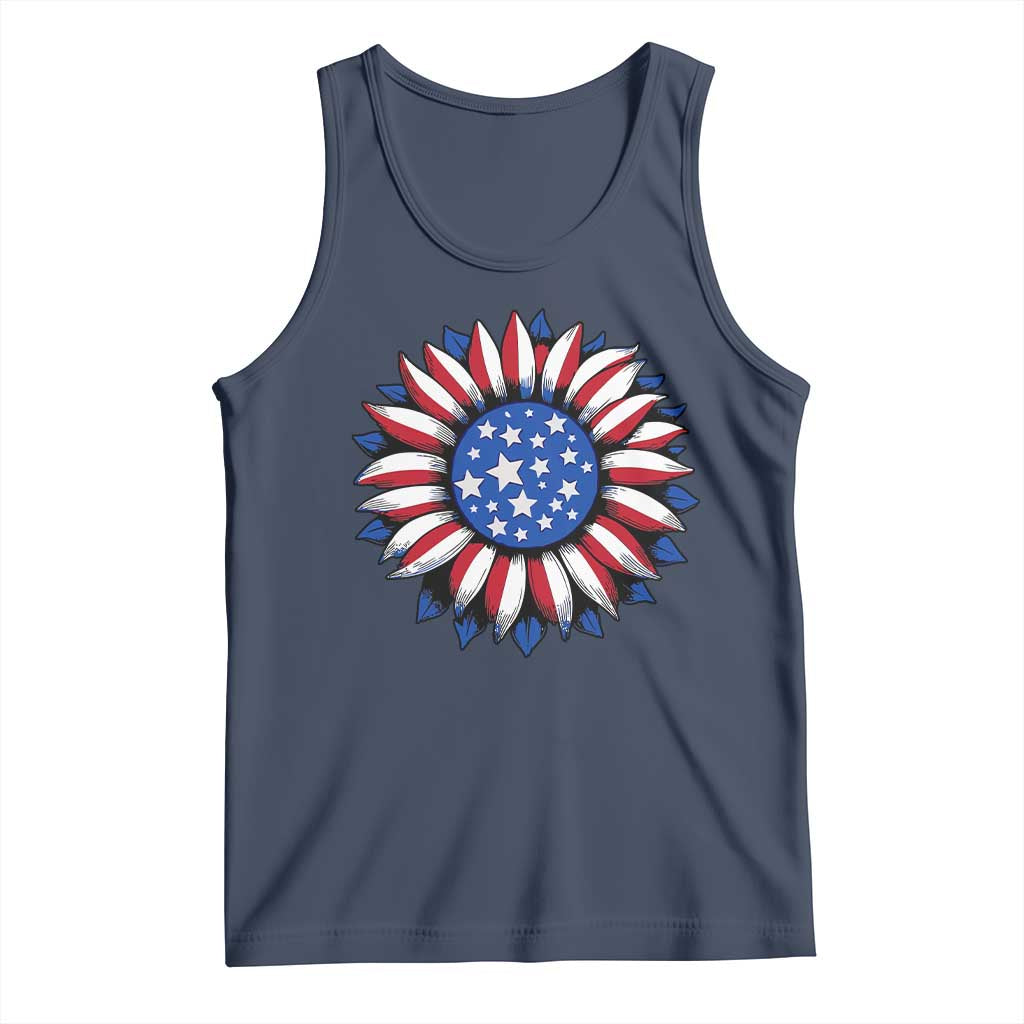 Sunflower American Flag Tank Top Floral USA 4th of July Merica TS10 Navy Print Your Wear