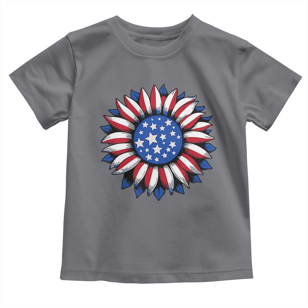 Sunflower American Flag Toddler T Shirt Floral USA 4th of July Merica TS10 Charcoal Print Your Wear