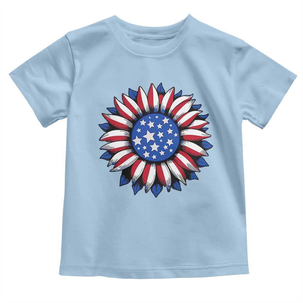 Sunflower American Flag Toddler T Shirt Floral USA 4th of July Merica TS10 Light Blue Print Your Wear