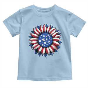 Sunflower American Flag Toddler T Shirt Floral USA 4th of July Merica TS10 Light Blue Print Your Wear