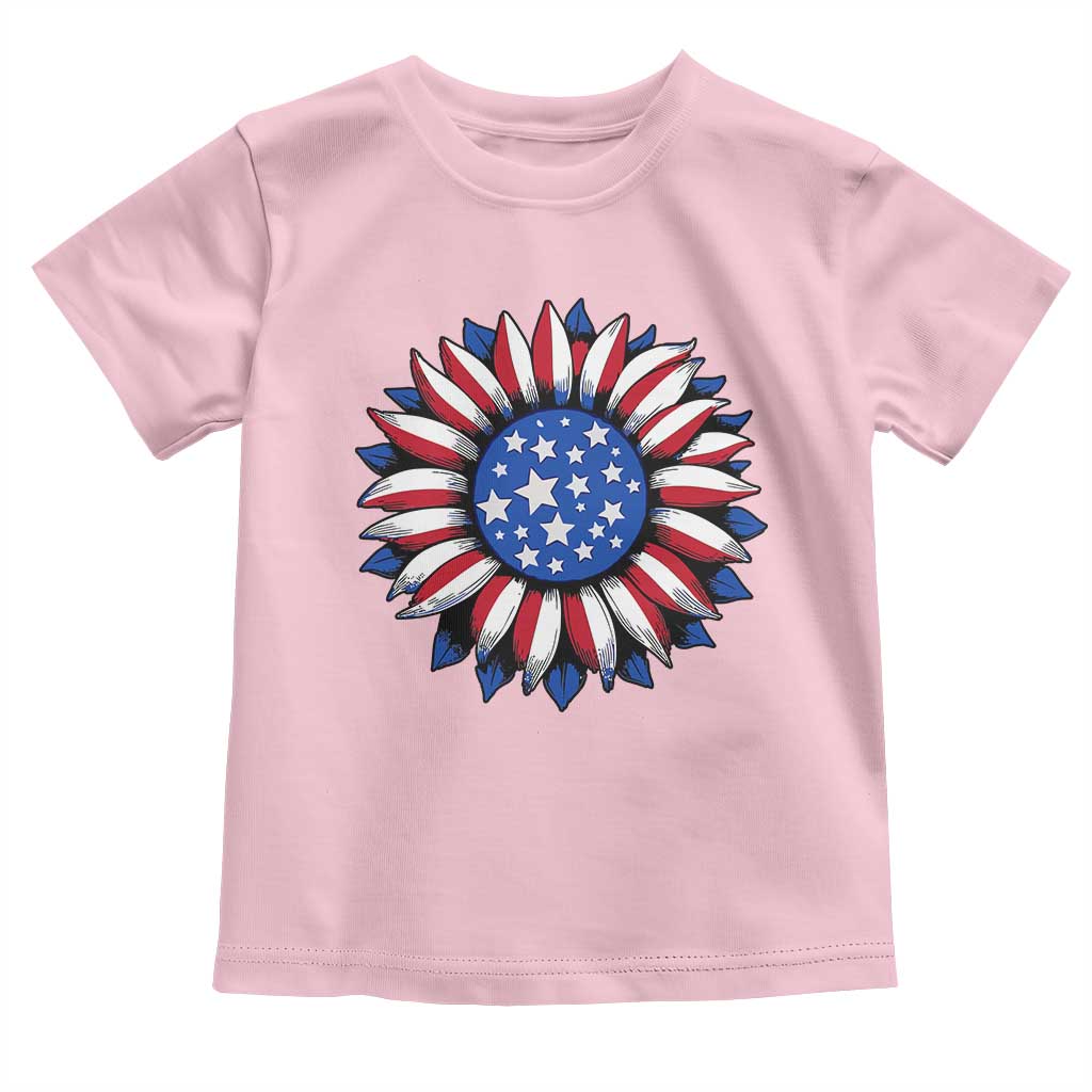 Sunflower American Flag Toddler T Shirt Floral USA 4th of July Merica TS10 Light Pink Print Your Wear
