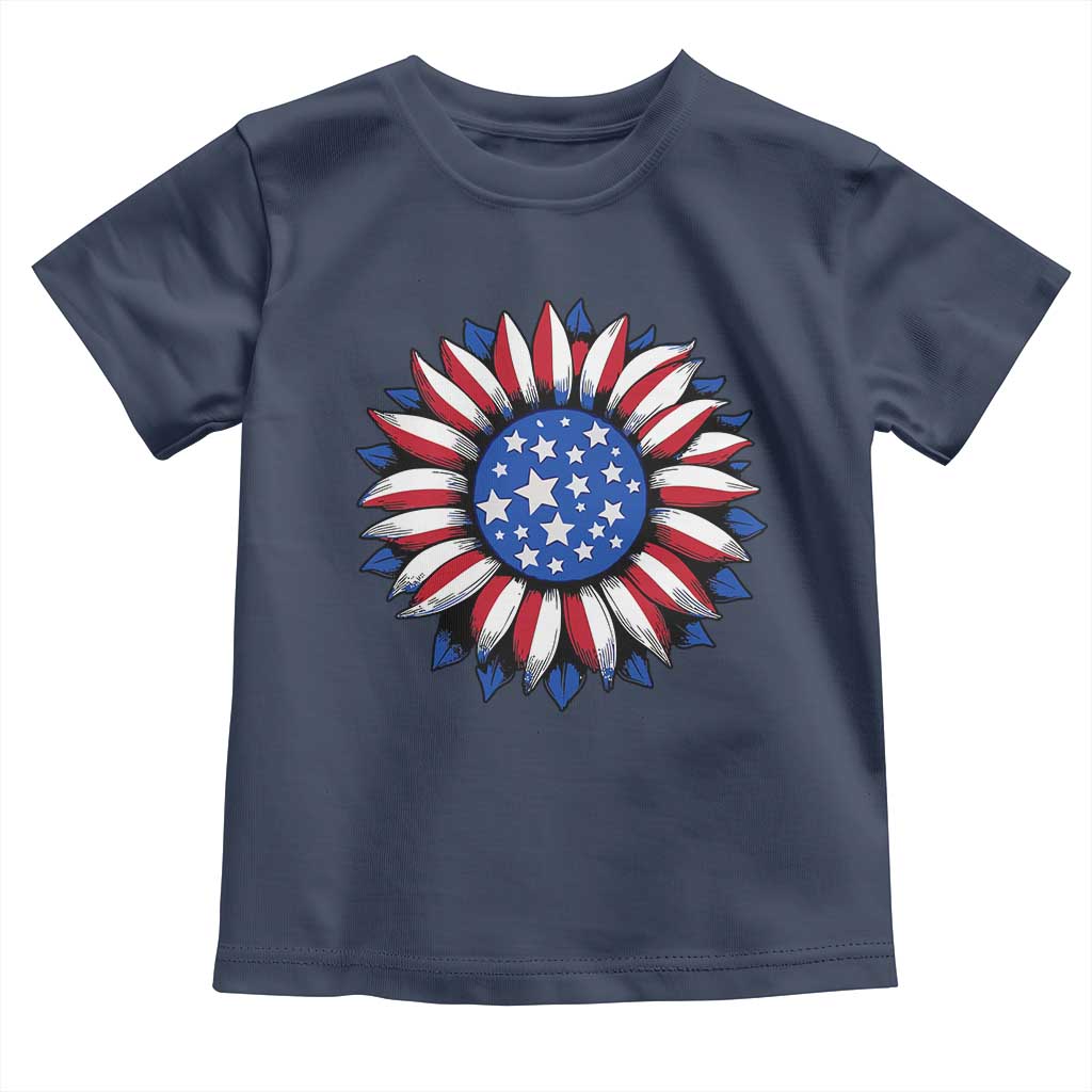 Sunflower American Flag Toddler T Shirt Floral USA 4th of July Merica TS10 Navy Print Your Wear