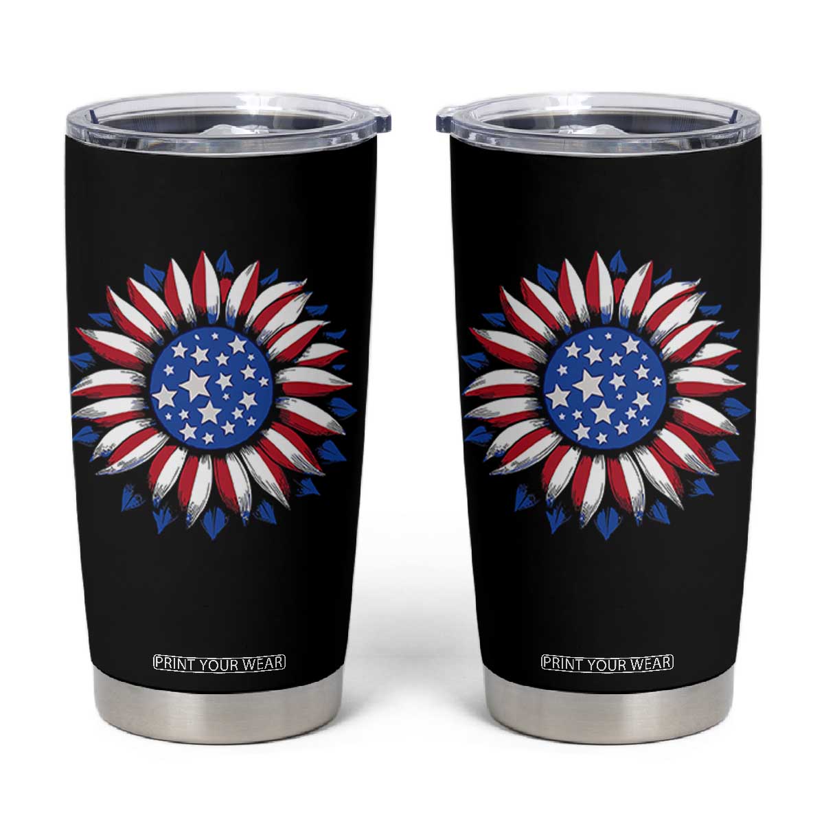 Sunflower American Flag Tumbler Cup Floral USA 4th of July Merica TS10 Black Print Your Wear