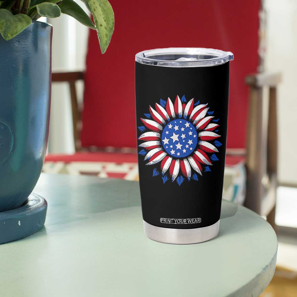 Sunflower American Flag Tumbler Cup Floral USA 4th of July Merica TS10 Print Your Wear
