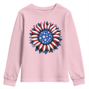 Sunflower American Flag Youth Sweatshirt Floral USA 4th of July Merica TS10 Light Pink Print Your Wear