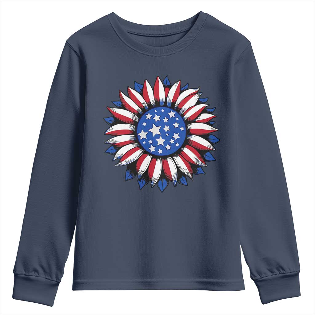 Sunflower American Flag Youth Sweatshirt Floral USA 4th of July Merica TS10 Navy Print Your Wear