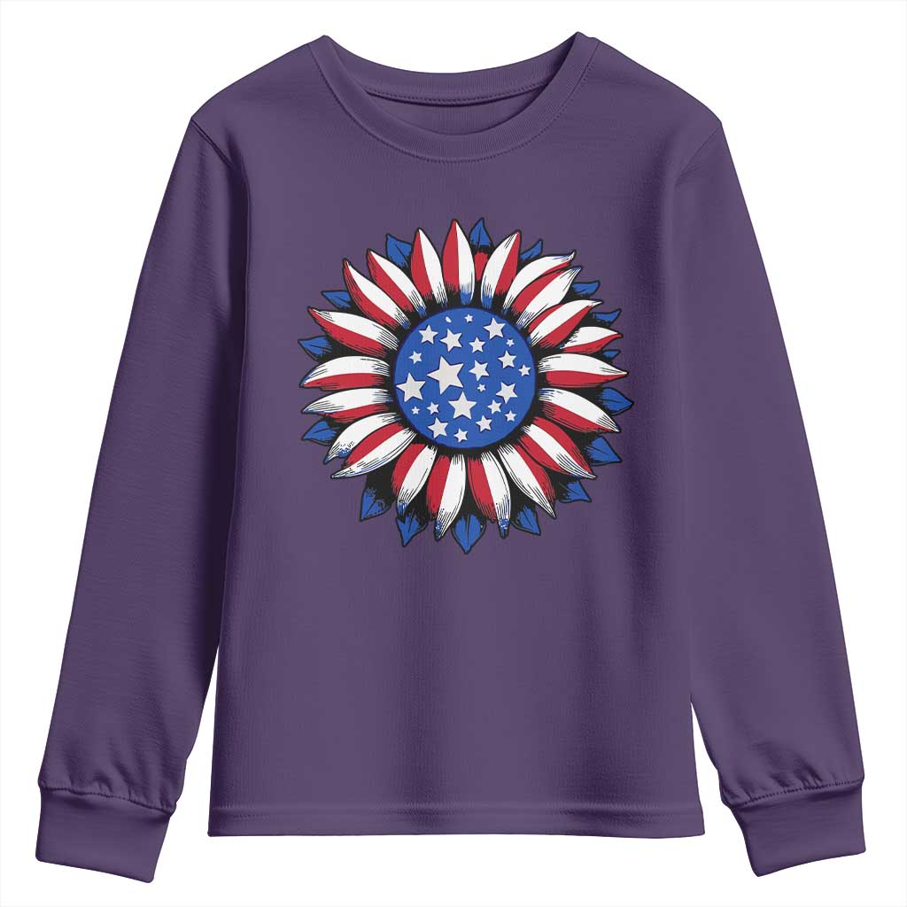 Sunflower American Flag Youth Sweatshirt Floral USA 4th of July Merica TS10 Purple Print Your Wear