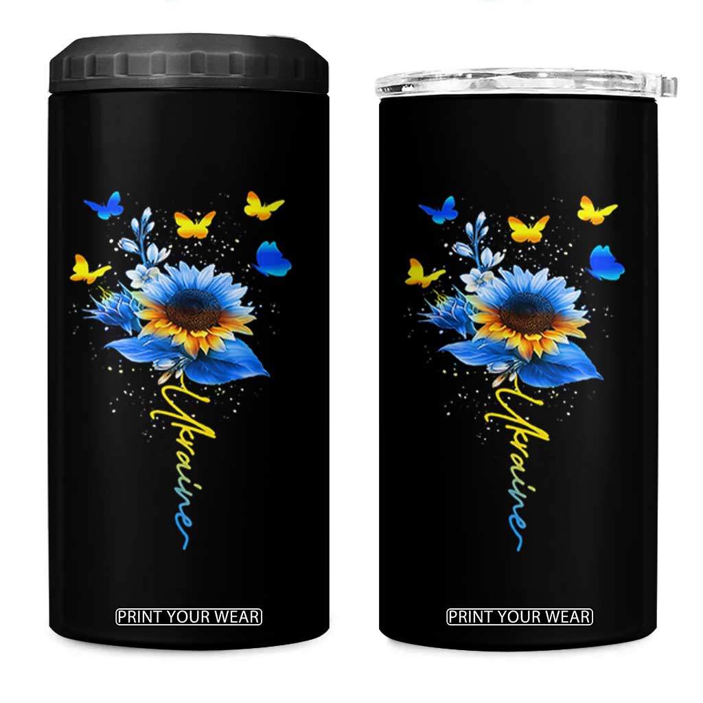 Sunflower Ukraine Flag 4 in 1 Can Cooler Tumbler Ukrainian Butterflies Flowers TS10 One Size: 16 oz Black Print Your Wear