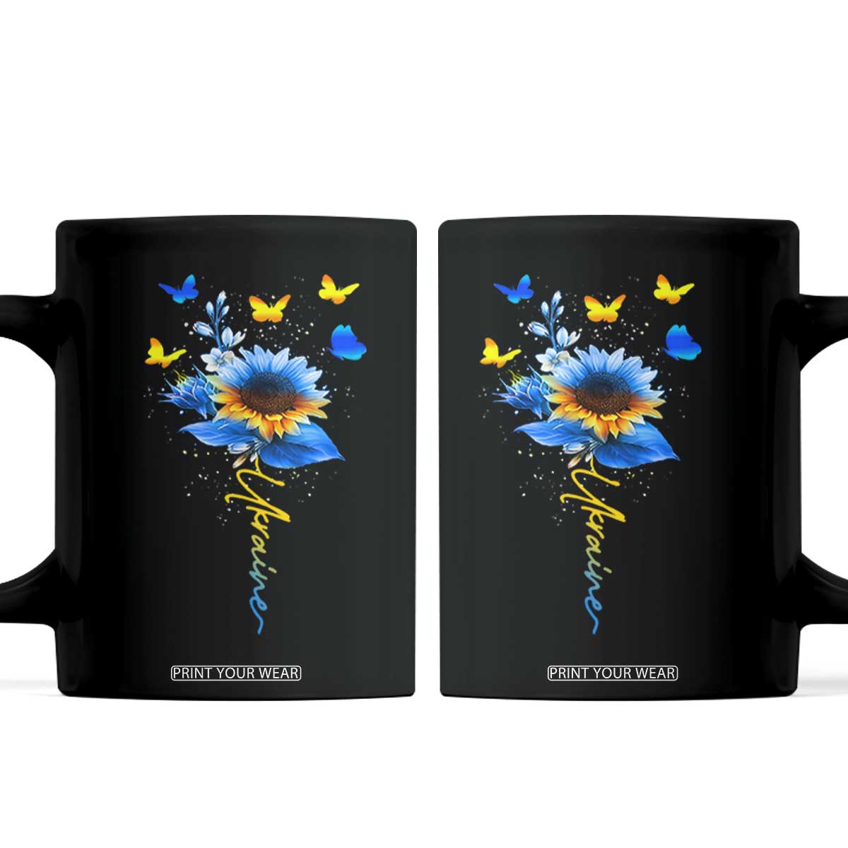 Sunflower Ukraine Flag Coffee Mug Ukrainian Butterflies Flowers TS10 Black Print Your Wear