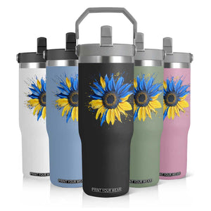 Sunflower Ukraine Flag Flip Straw Tumbler Patriot Patriotic Ukraine Ukrainian National Flag TS10 Print Your Wear