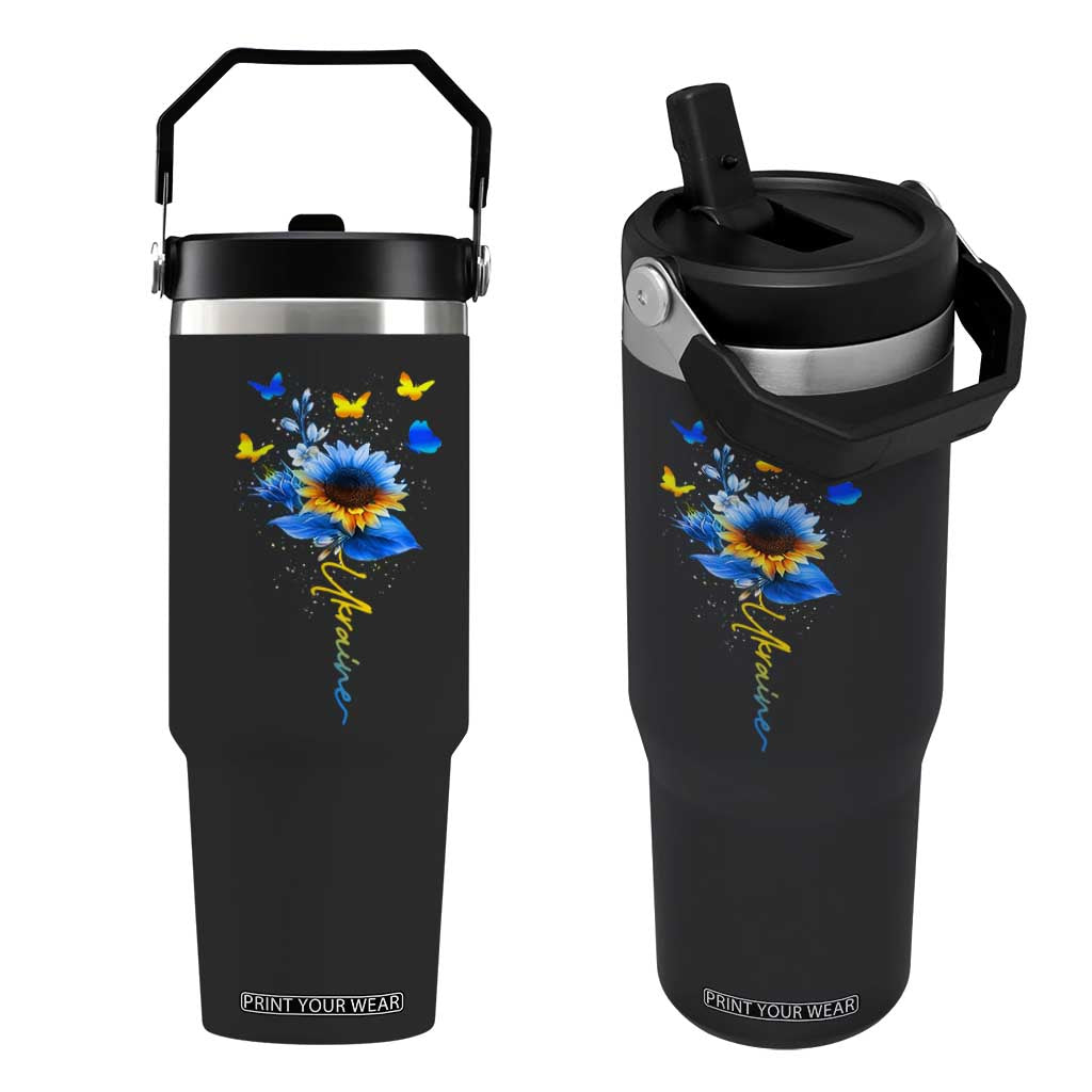 Sunflower Ukraine Flag Flip Straw Tumbler Ukrainian Butterflies Flowers TS10 One Size: 30 oz Black Print Your Wear