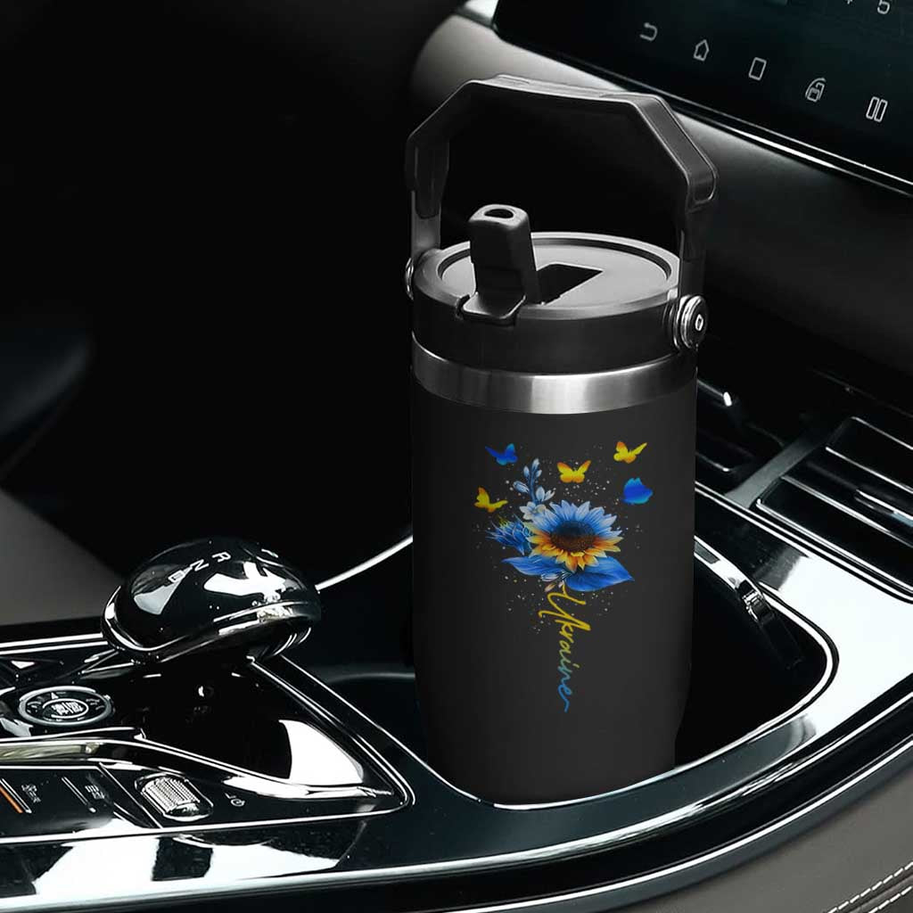 Sunflower Ukraine Flag Flip Straw Tumbler Ukrainian Butterflies Flowers TS10 Print Your Wear