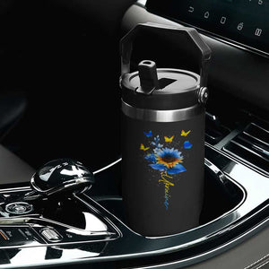 Sunflower Ukraine Flag Flip Straw Tumbler Ukrainian Butterflies Flowers TS10 Print Your Wear
