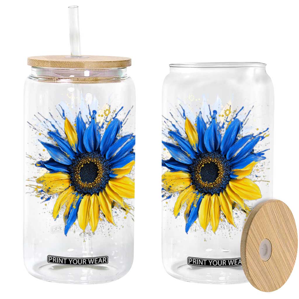 Sunflower Ukraine Flag Glass Can Patriot Patriotic Ukraine Ukrainian National Flag TS10 Black Print Your Wear