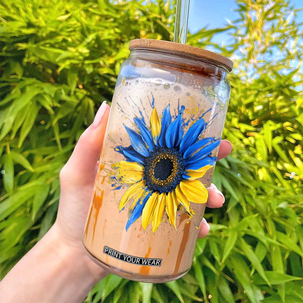 Sunflower Ukraine Flag Glass Can Patriot Patriotic Ukraine Ukrainian National Flag TS10 Print Your Wear