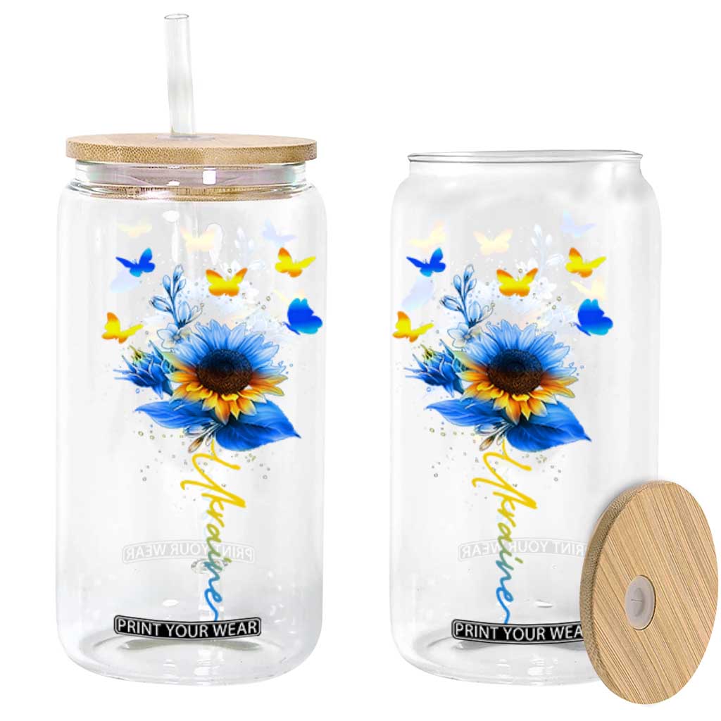 Sunflower Ukraine Flag Glass Can Ukrainian Butterflies Flowers TS10 Black Print Your Wear