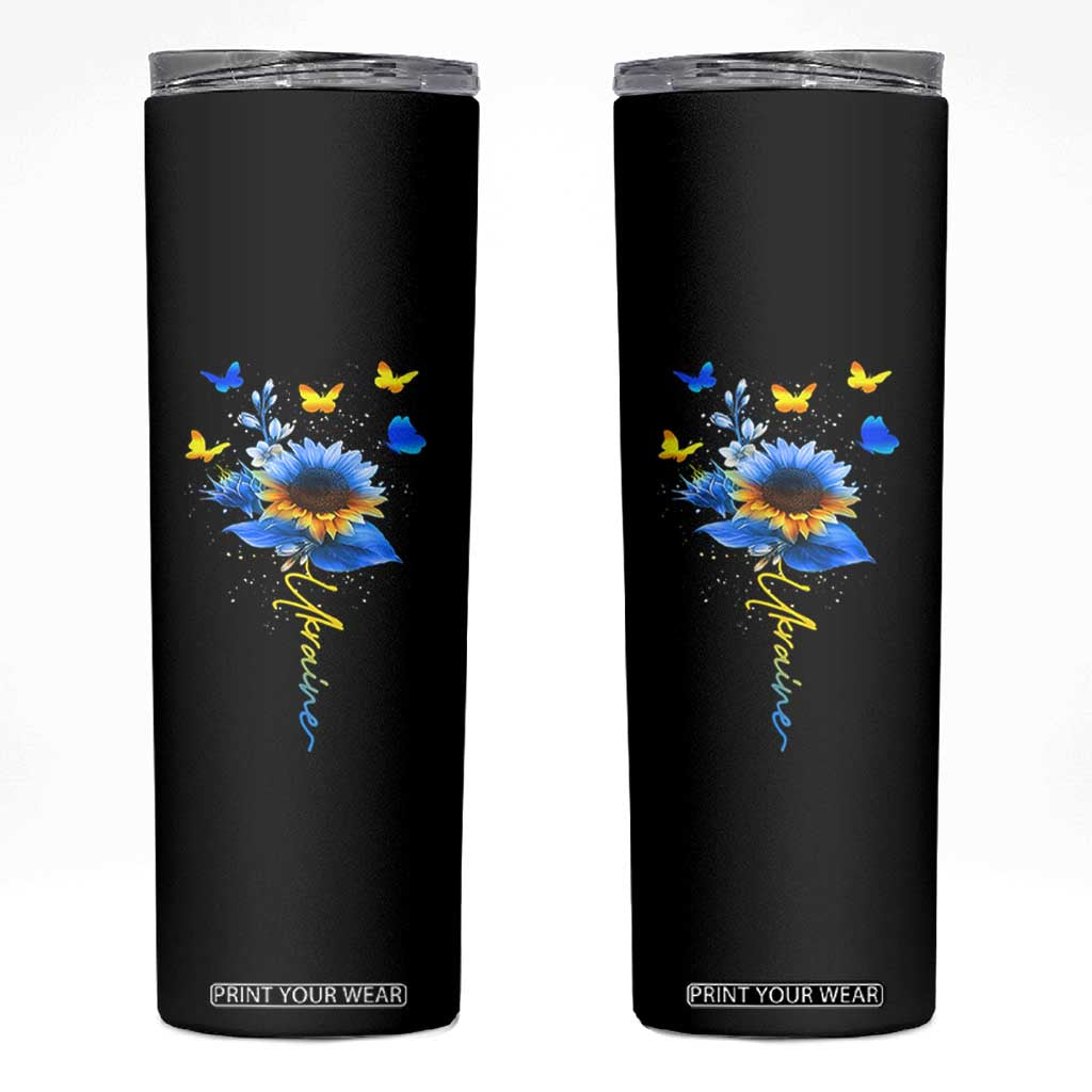 Sunflower Ukraine Flag Skinny Tumbler Ukrainian Butterflies Flowers TS10 Black Print Your Wear