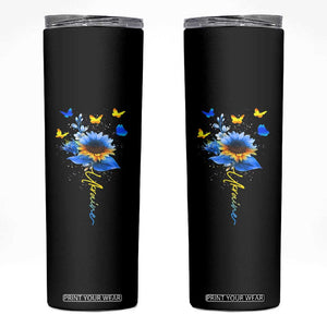 Sunflower Ukraine Flag Skinny Tumbler Ukrainian Butterflies Flowers TS10 Black Print Your Wear