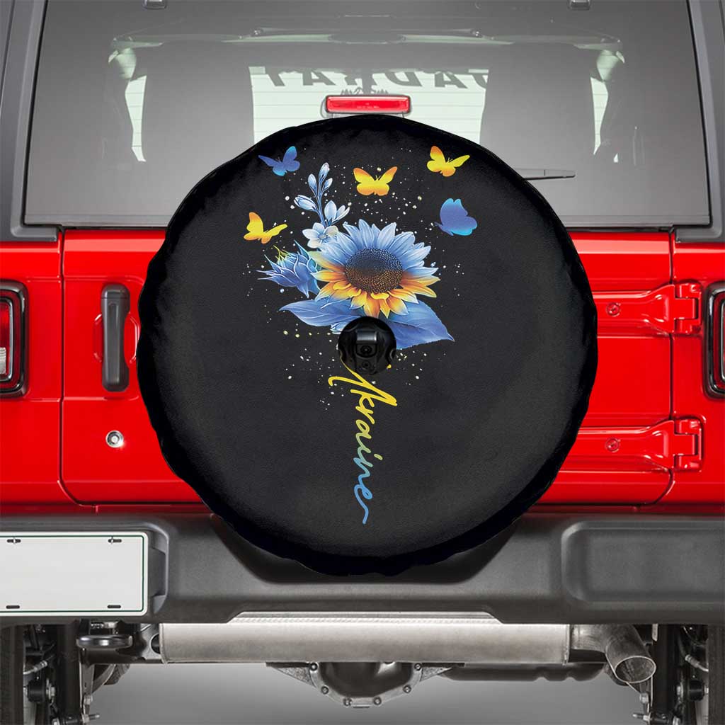 Sunflower Ukraine Flag Spare Tire Cover Ukrainian Butterflies Flowers TS10 Black Print Your Wear