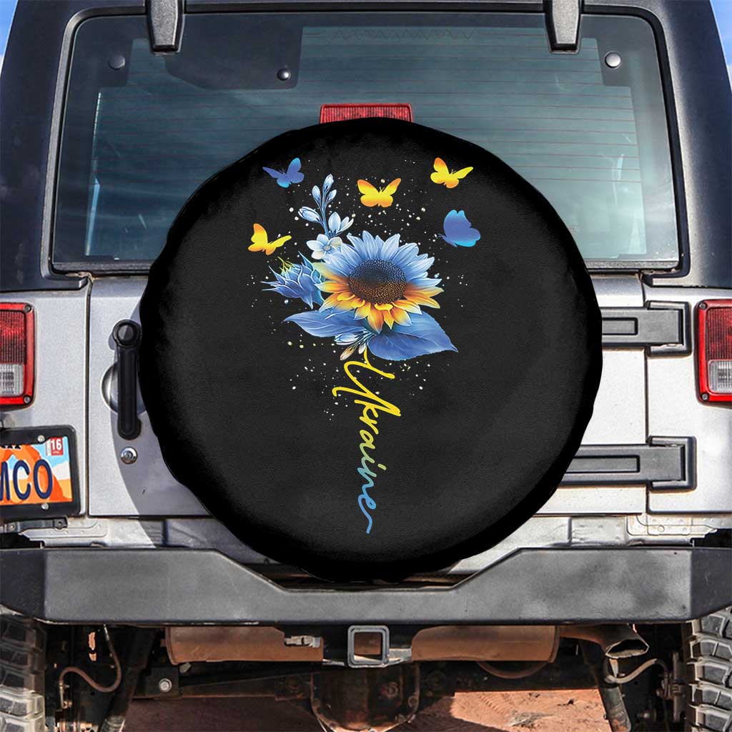 Sunflower Ukraine Flag Spare Tire Cover Ukrainian Butterflies Flowers TS10 No hole Black Print Your Wear