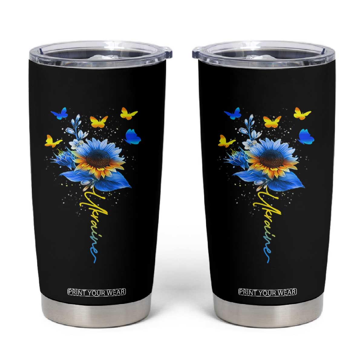 Sunflower Ukraine Flag Tumbler Cup Ukrainian Butterflies Flowers TS10 Black Print Your Wear