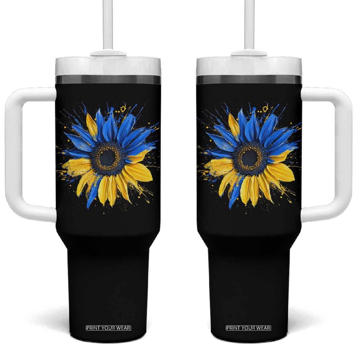 Sunflower Ukraine Flag Tumbler With Handle Patriot Patriotic Ukraine Ukrainian National Flag TS10 One Size: 40 oz Black Print Your Wear