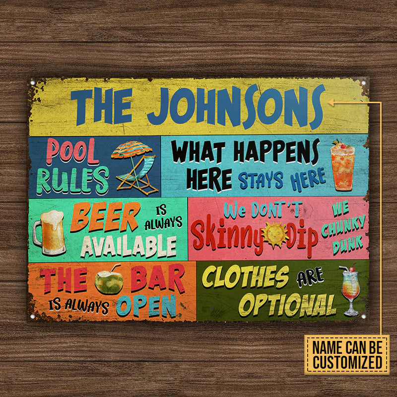 Personalized Metal Sign Swimming Pool Rules What Happens CTM One Size