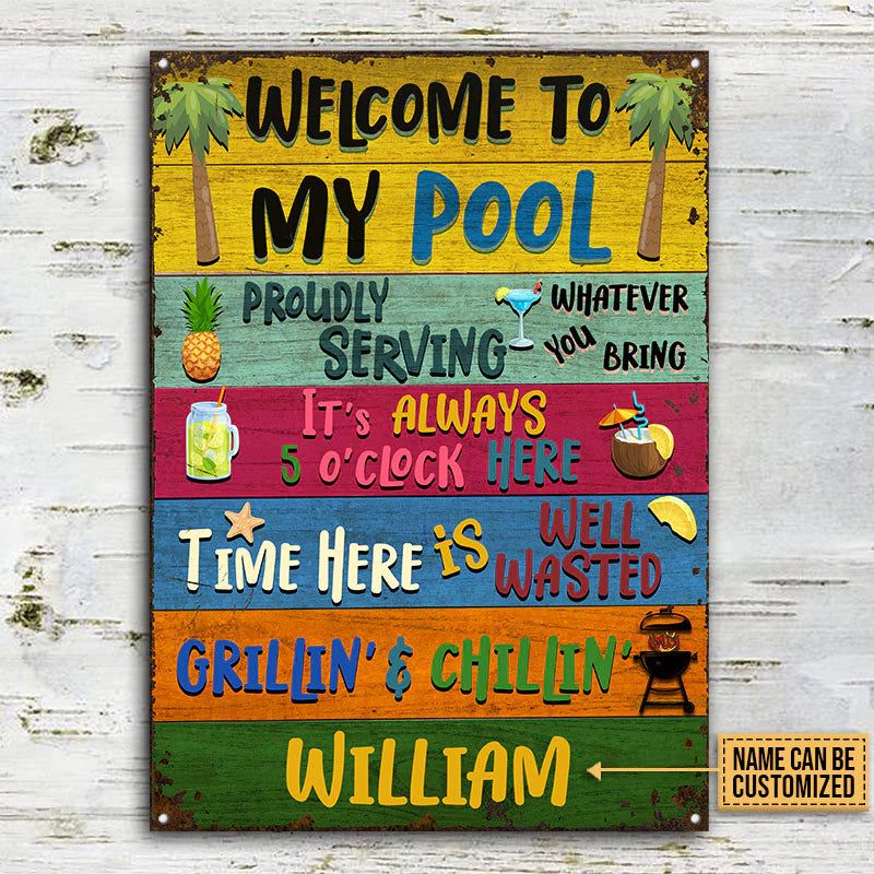 Metal Sign Custom Swimming Pool Welcome To CTM One Size 24x18 inch (60.96x45.72 cm) Custom - Printyourwear