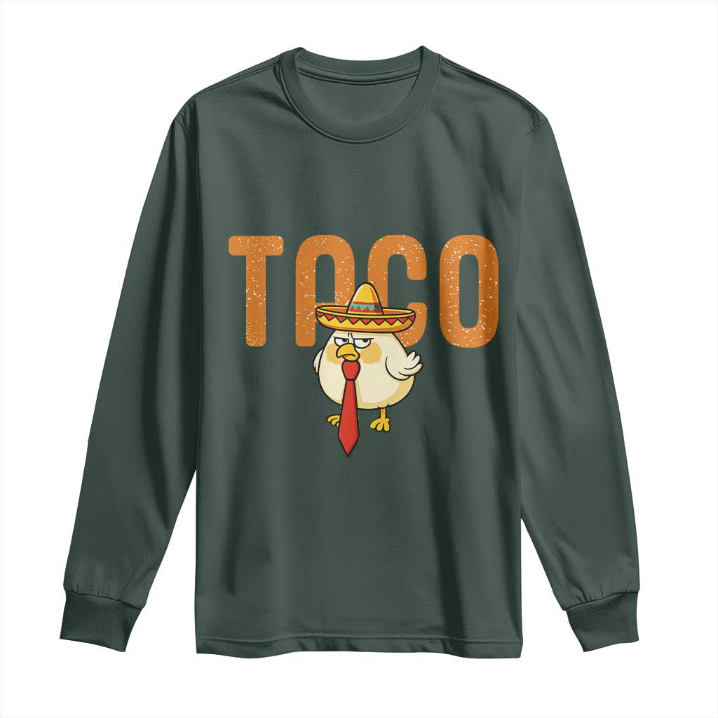 TACO Chicken in Sombrero Long Sleeve Shirt Funny Mexican Food TS02 Dark Forest Green Print Your Wear