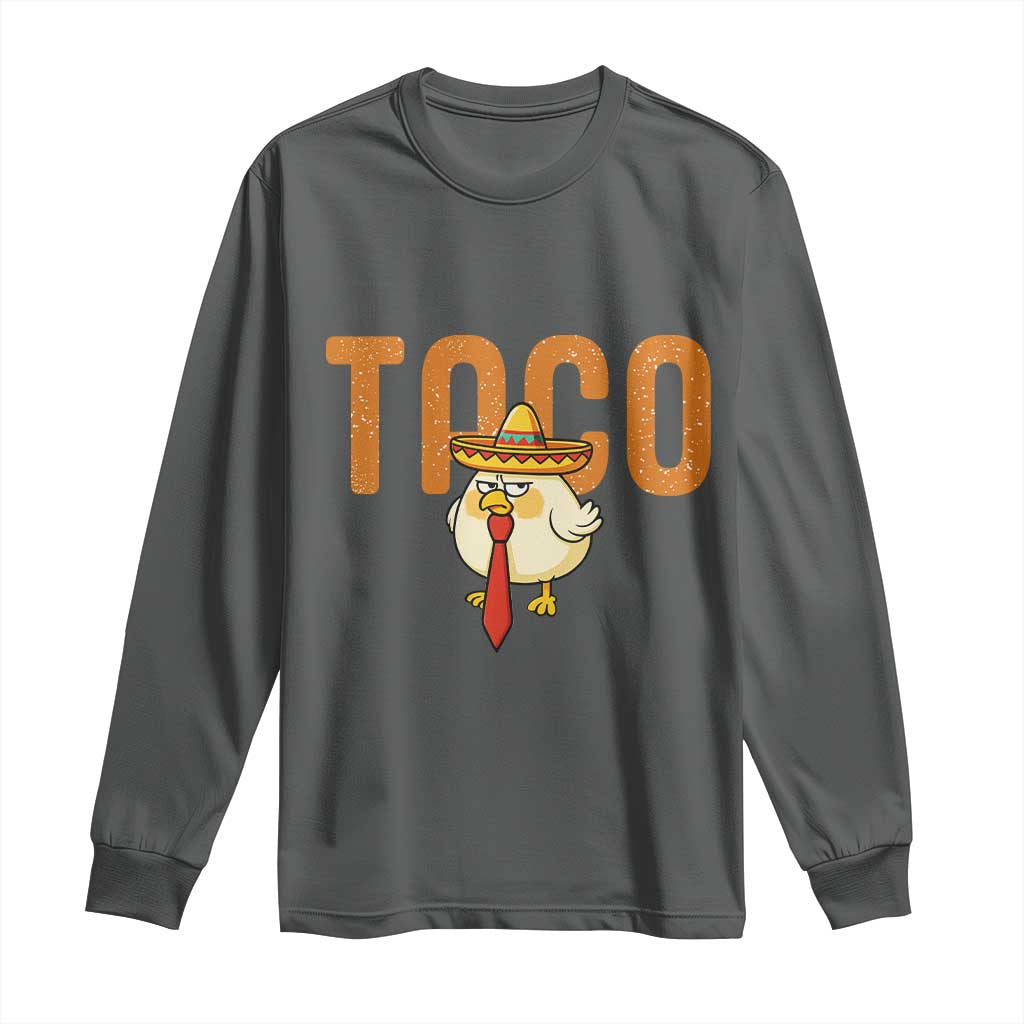 TACO Chicken in Sombrero Long Sleeve Shirt Funny Mexican Food TS02 Dark Heather Print Your Wear