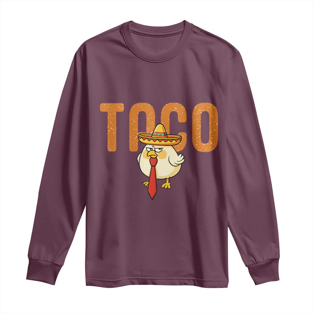 TACO Chicken in Sombrero Long Sleeve Shirt Funny Mexican Food TS02 Maroon Print Your Wear