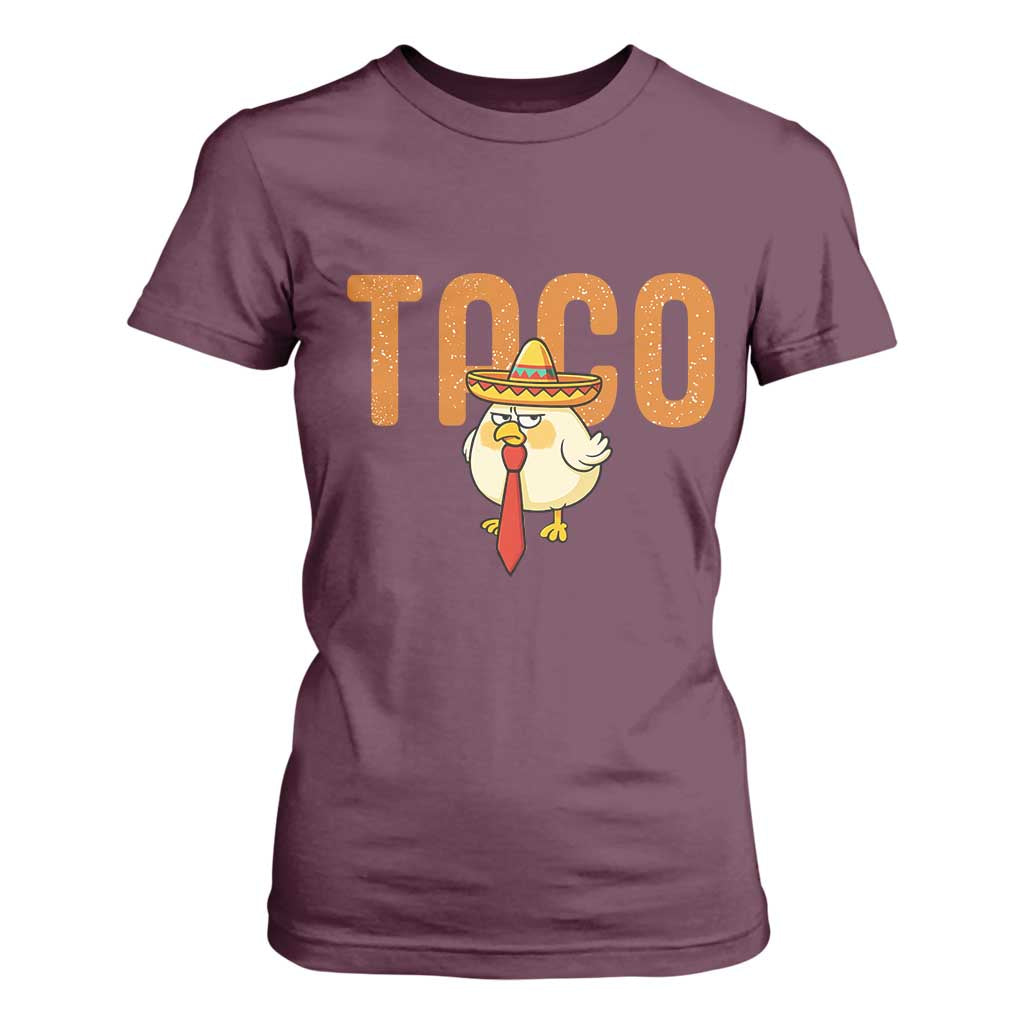 TACO Chicken in Sombrero T Shirt For Women Funny Mexican Food TS02 Maroon Print Your Wear