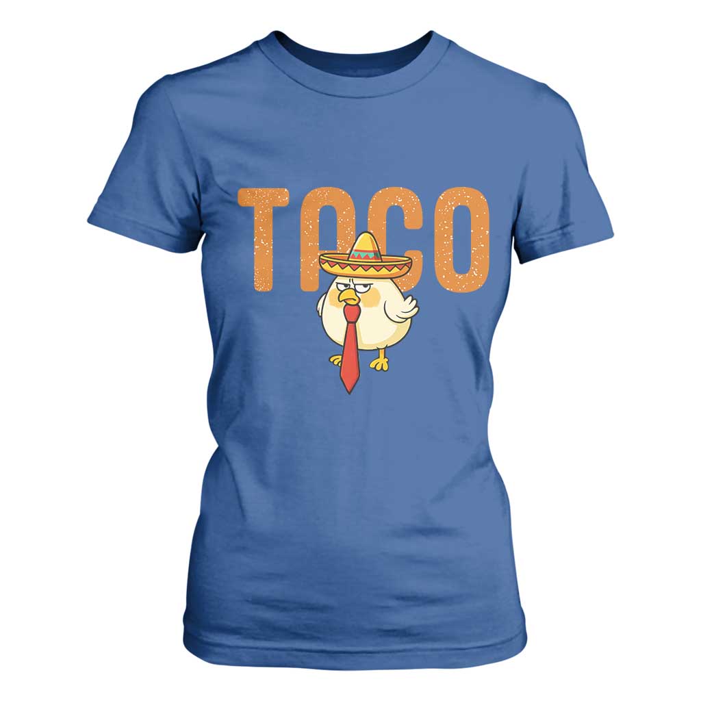 TACO Chicken in Sombrero T Shirt For Women Funny Mexican Food TS02 Royal Blue Print Your Wear